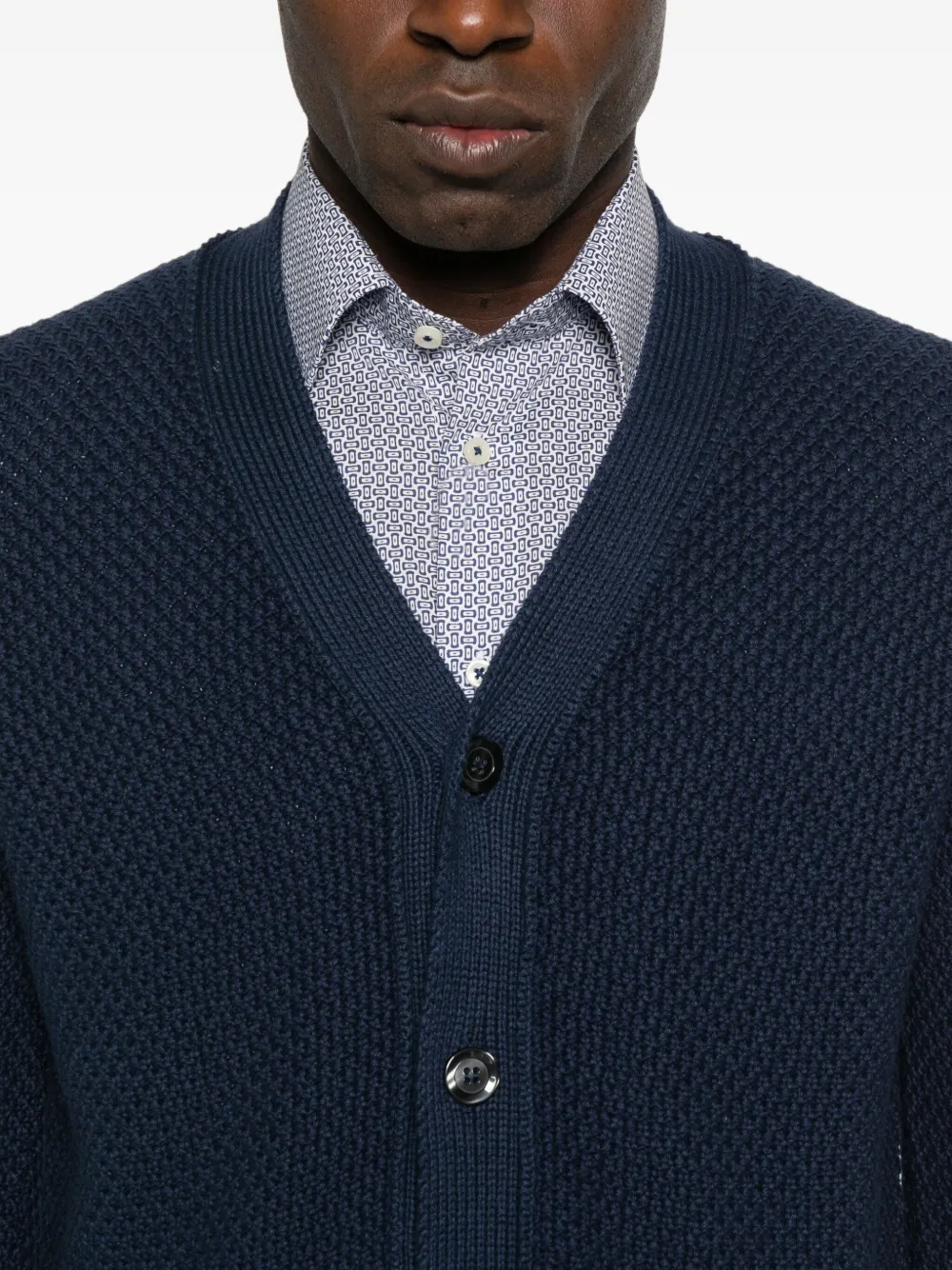 Sand V-neck Textured Cardigan In Blue