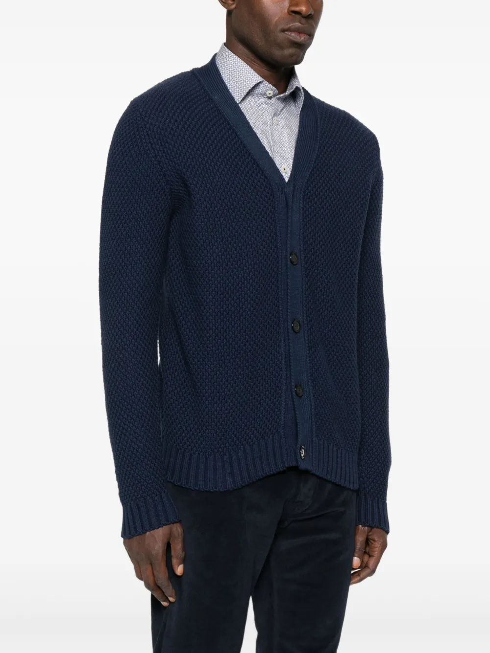 Sand V-neck Textured Cardigan In Blue