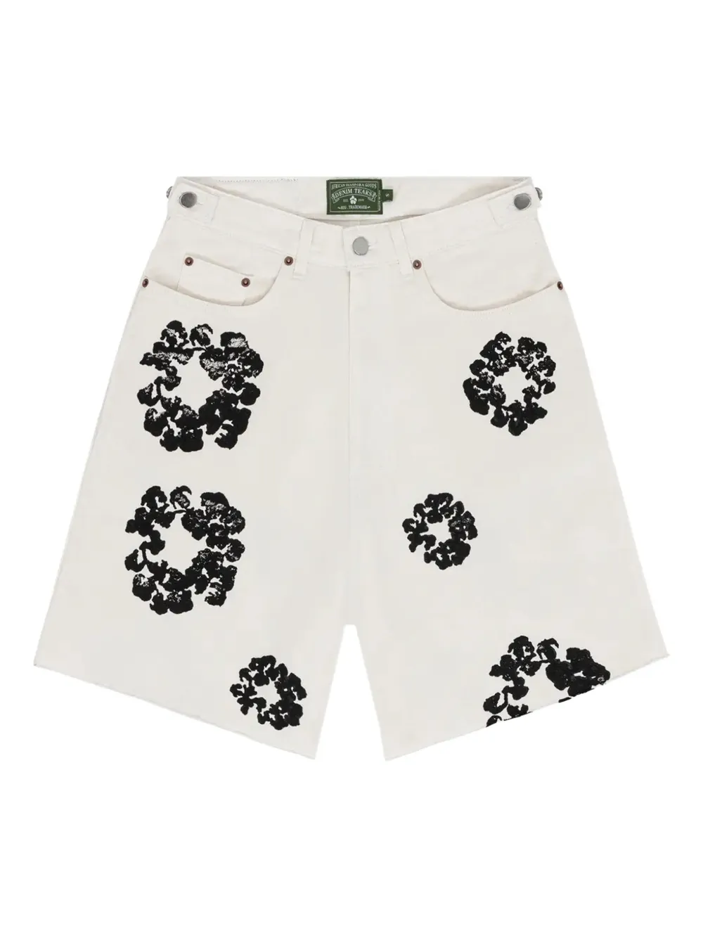 Denim Tears Wreath-print Denim Shorts In White
