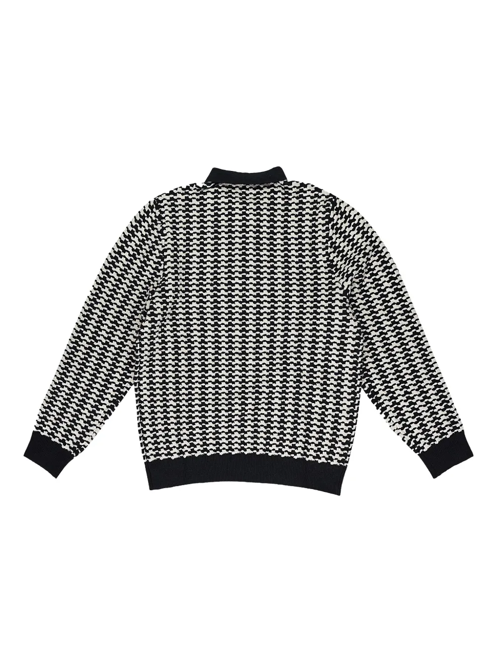 Aimé Leon Dore Black Long-sleeve Houndstooth Polo Shirt In Black
