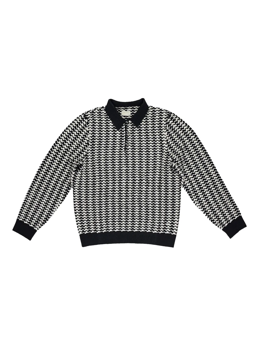 Aimé Leon Dore Black Long-sleeve Houndstooth Polo Shirt In Black