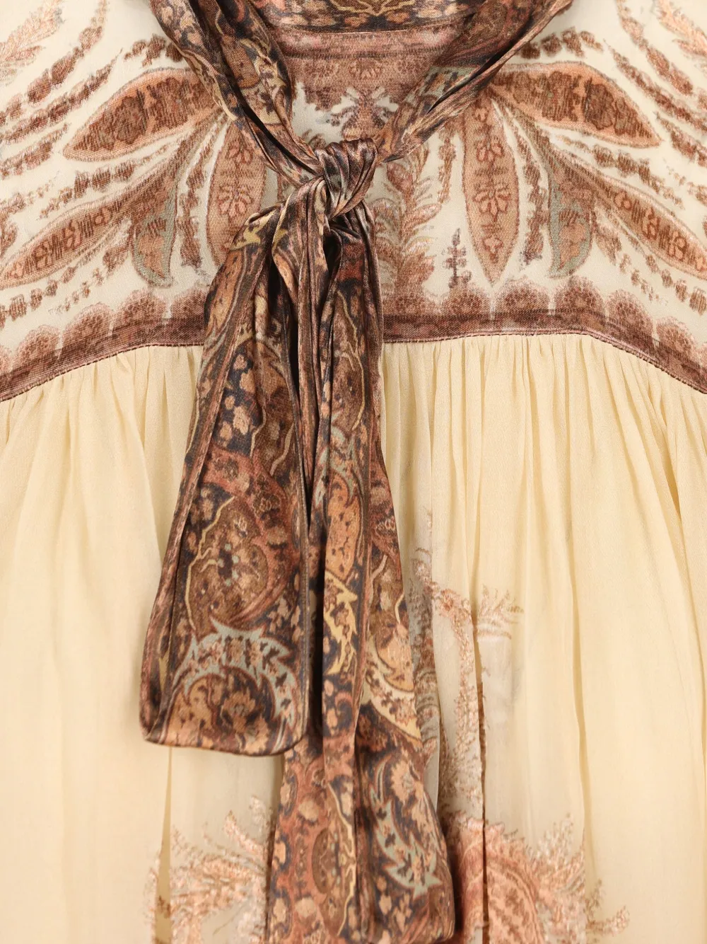 Zimmermann Hypnotic Paisley-print Tied-neck Dress In Neutral