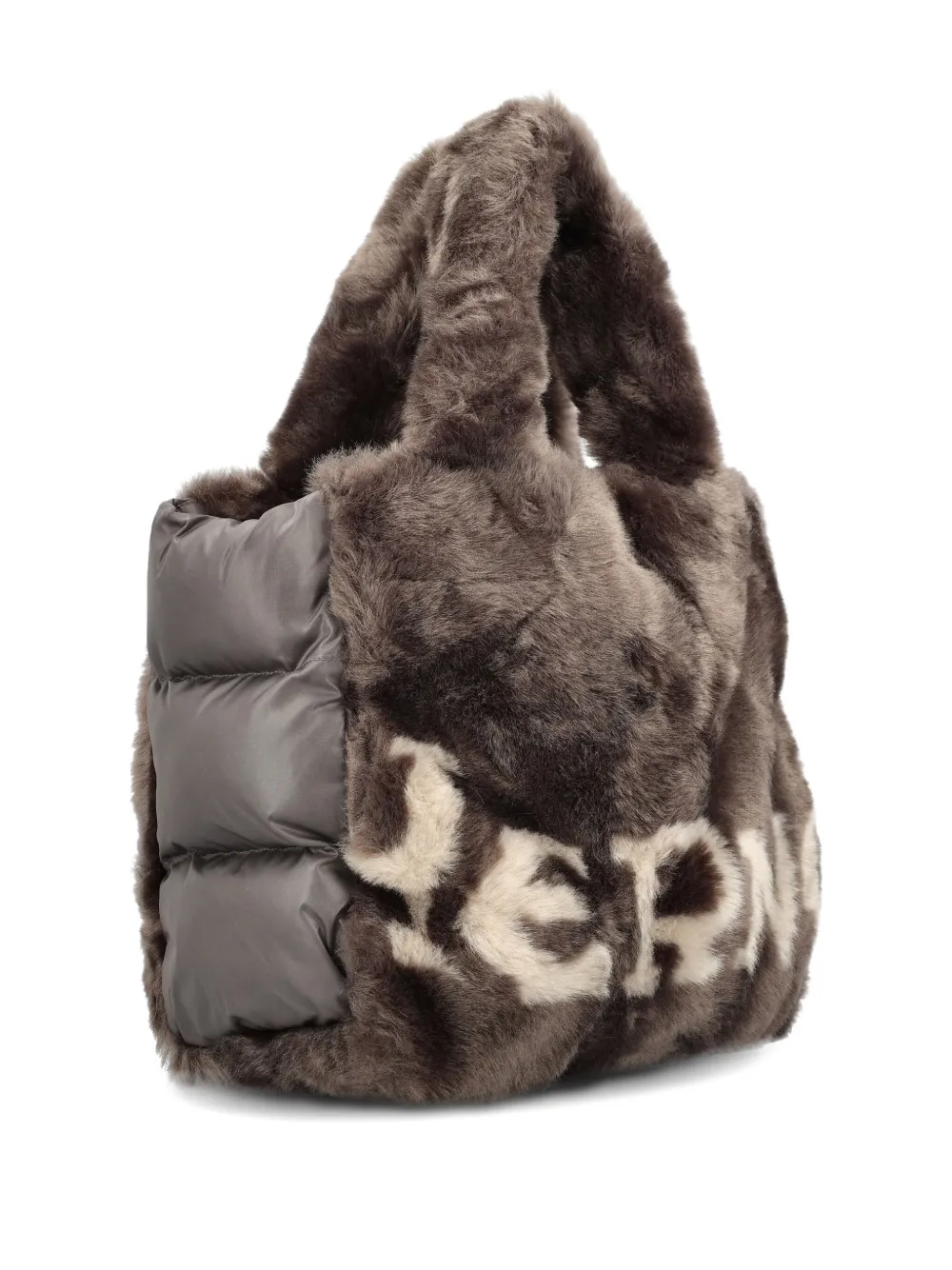 新品HERNO フェイクファー トートバッグ　ブラウン　グレー 新品HERNO フェイクファー トートバッグブラウングレー