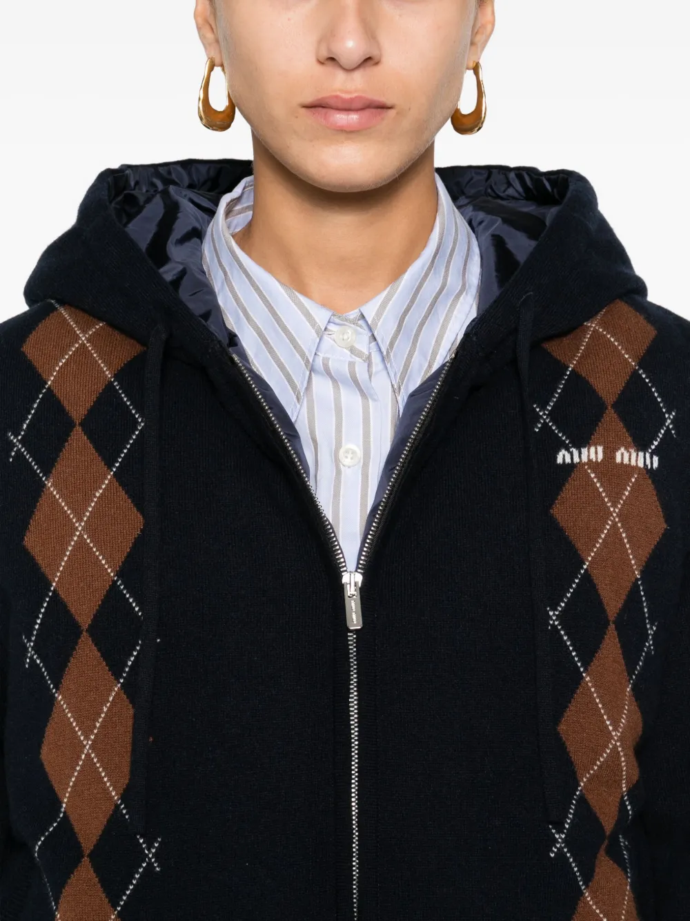 Miu Jack met capuchon en diamantpatroon F000 navy