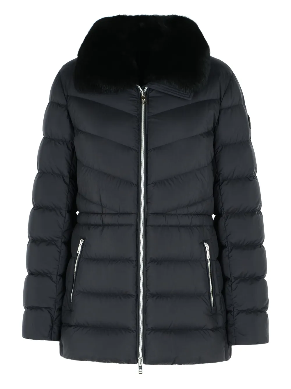 Moose Knuckles Belle Cote Genuine Shearling Collar Water Repellent 800 Fill Power Down Puffer Jacket In Black