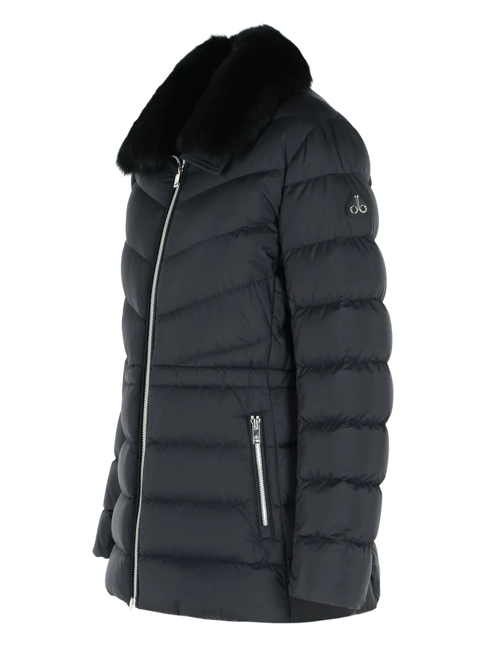 Moose Knuckles Belle Cote Genuine Shearling Collar Water Repellent 800 Fill Power Down Puffer Jacket In Black