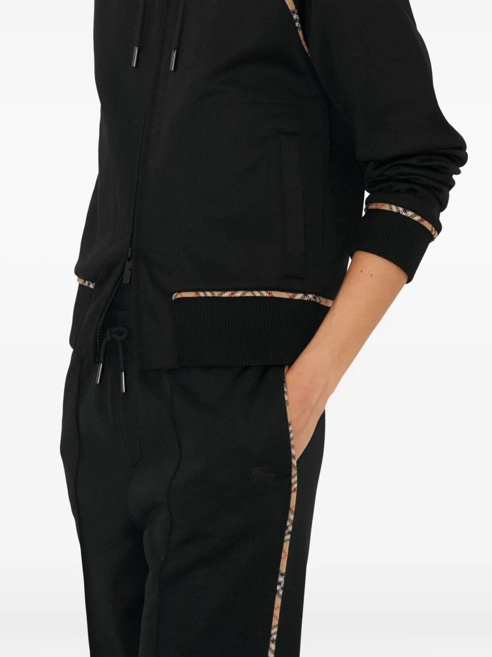 Burberry Check-pattern Trim Track Pants In Black