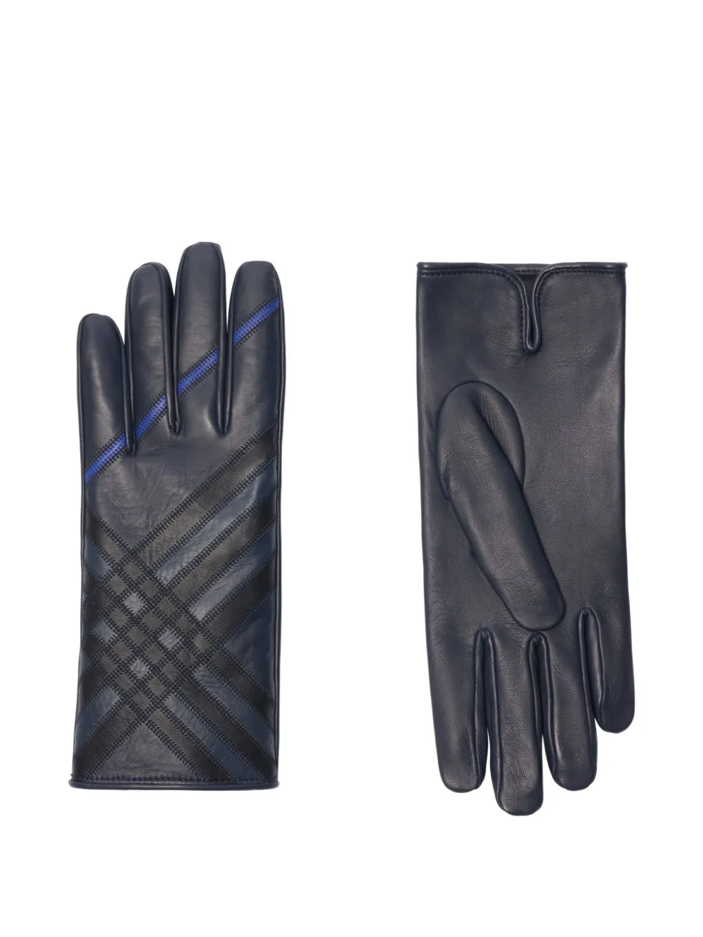 Burberry check-pattern leather gloves - Blauw