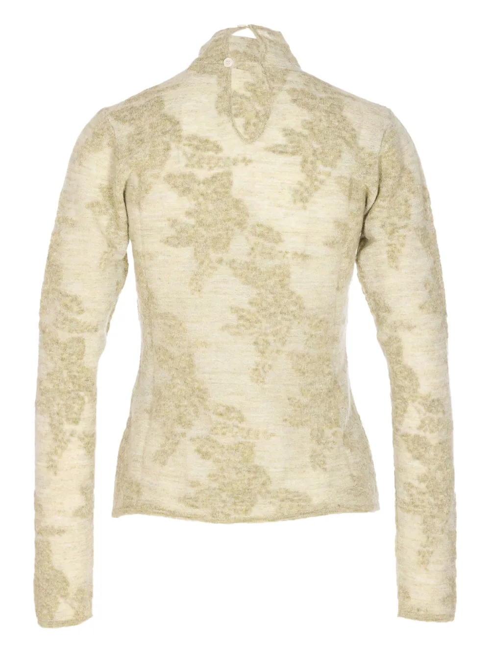 Ganni Back Button Floral Knit High Neck Sweater In Neutral