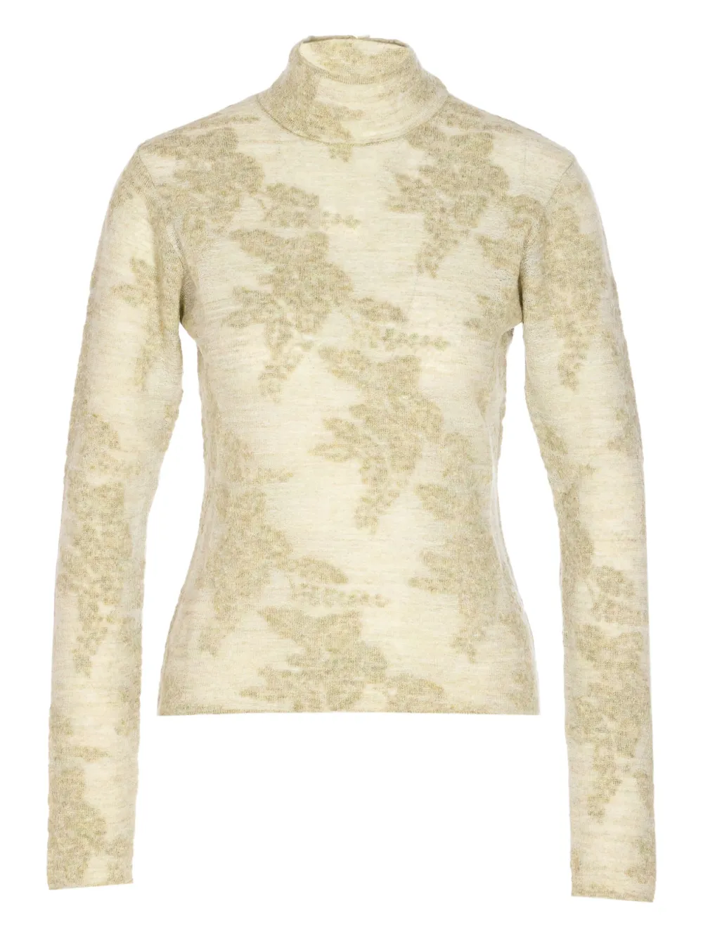 Ganni Back Button Floral Knit High Neck Sweater In Neutral