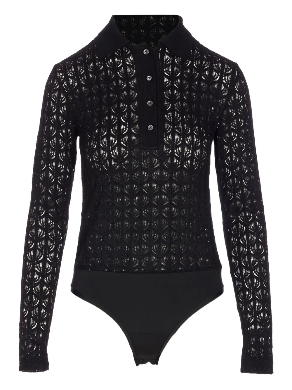 Pinko Lace Panel Bodysuit With Polo Neck In Black