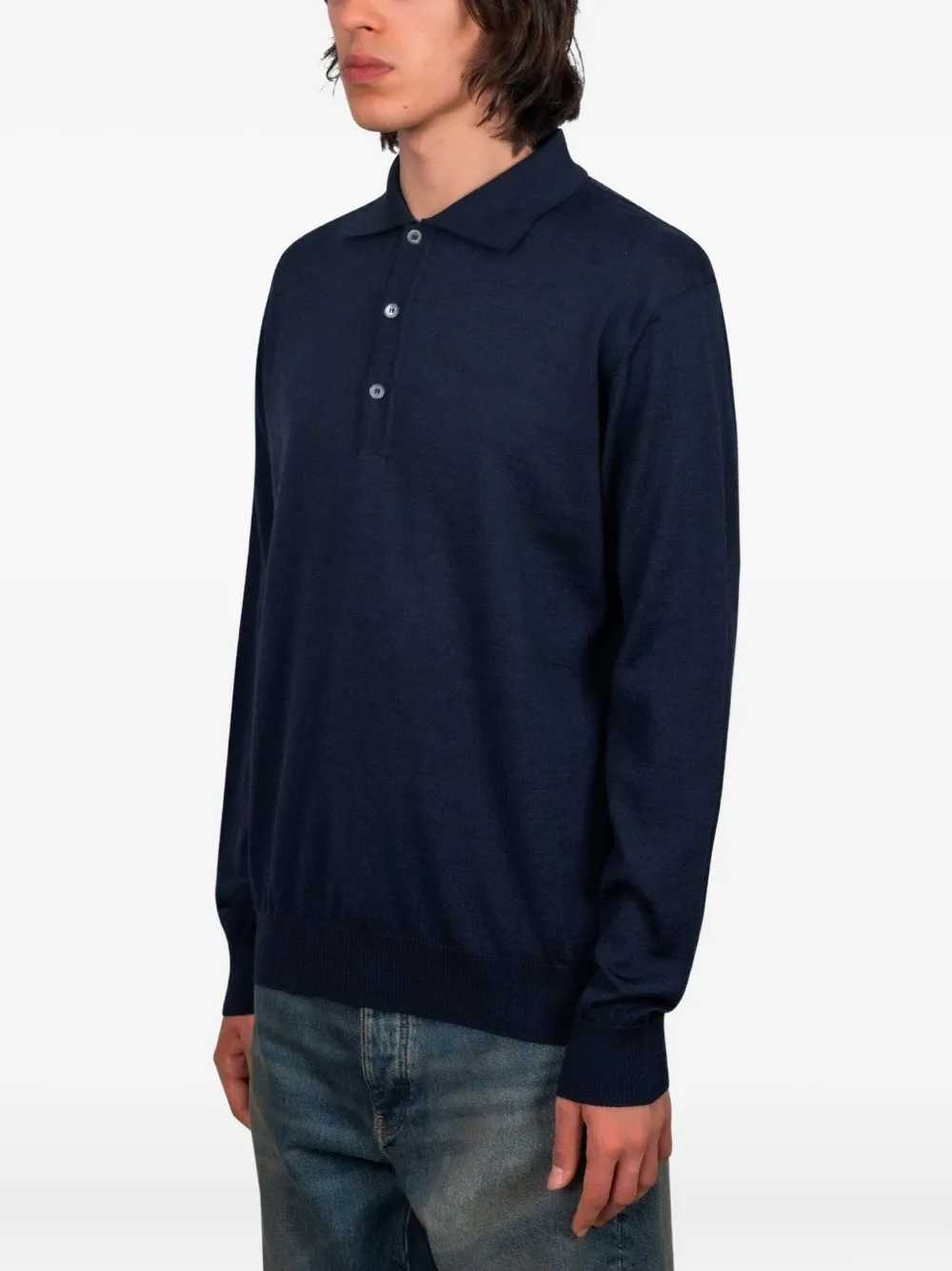 Another Aspect Poloshirt van merinowol - Blauw