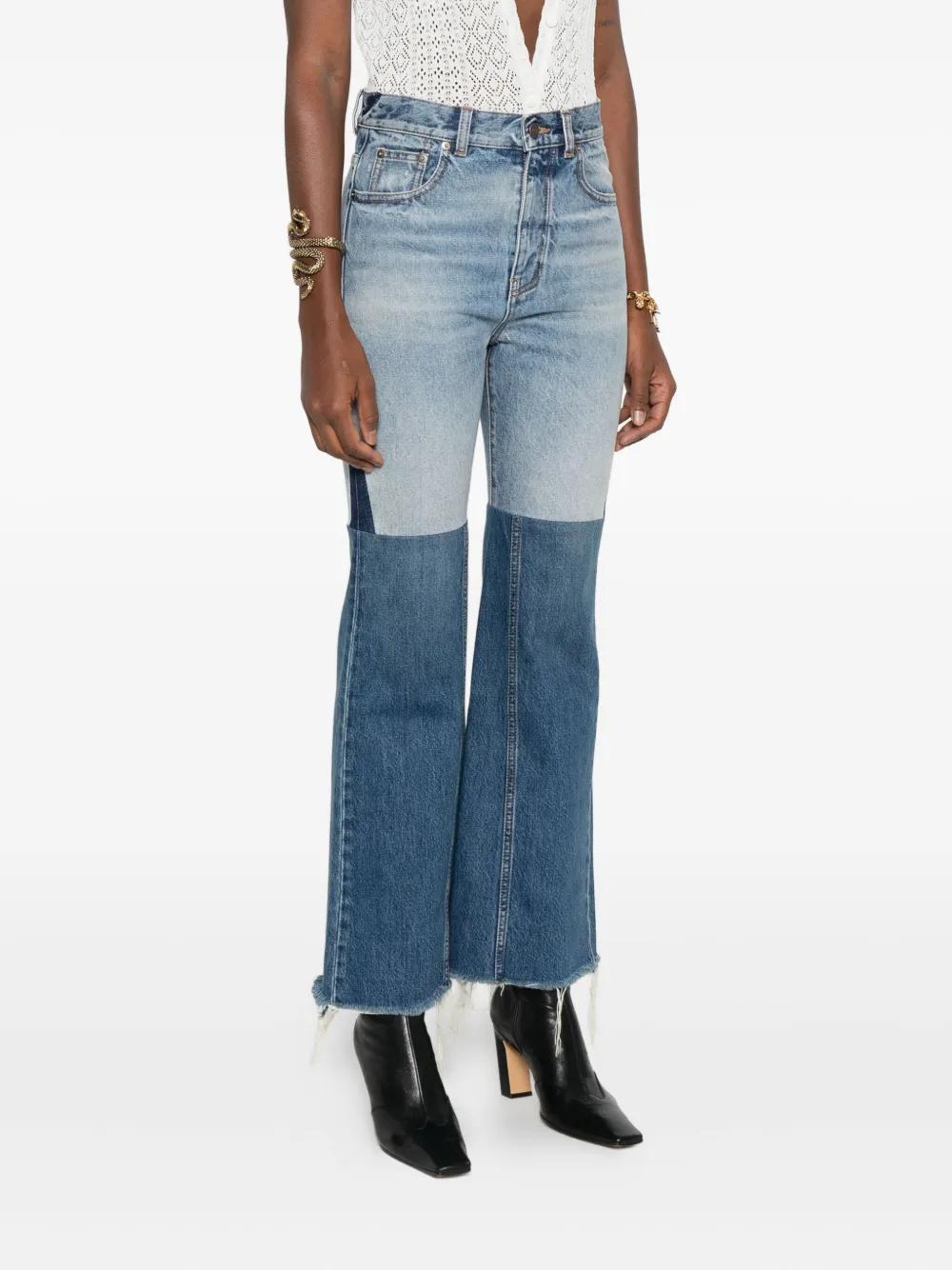 Chloé Jeans met patchwork en franje Blauw