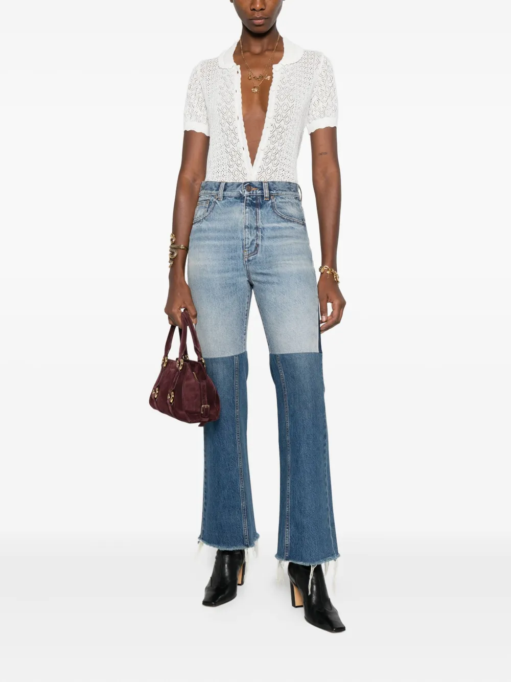 Chloé Jeans met patchwork en franje - Blauw