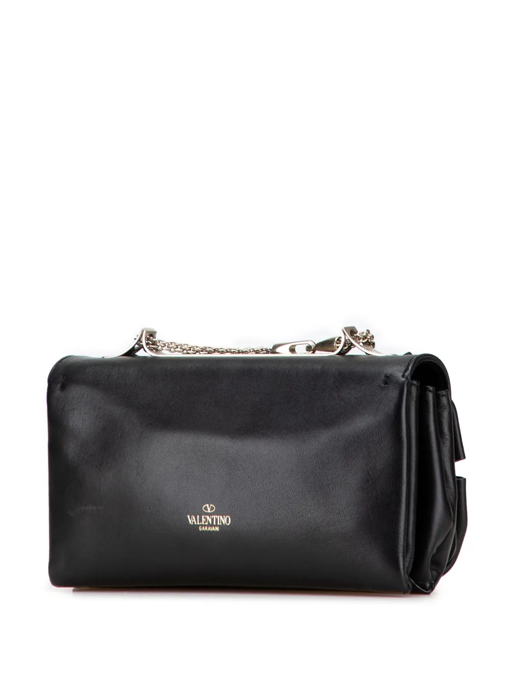 Pre-owned Valentino Garavani 2000-2017 Leather Bow Flap Clutch On Chain Crossbody Bag In Black
