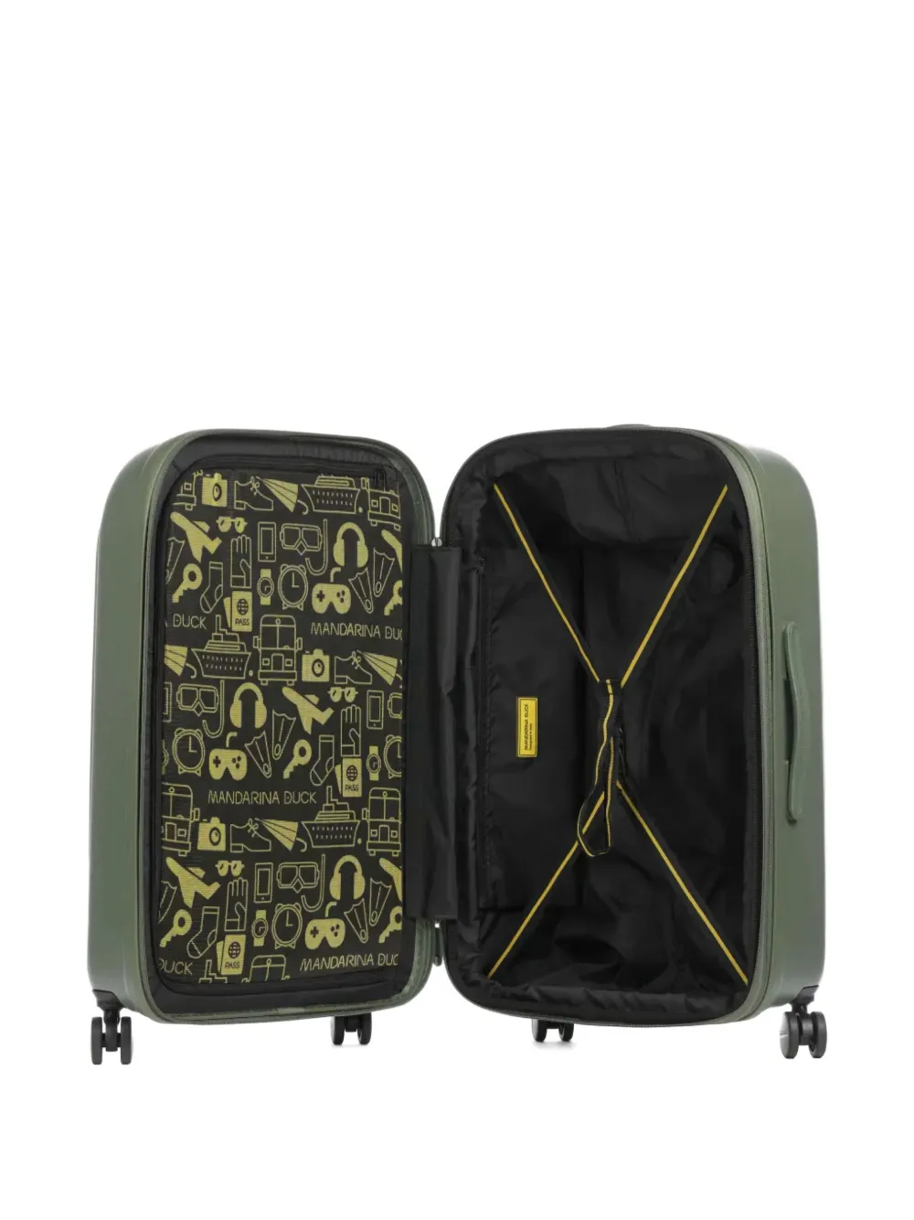 Mandarina Duck Large Logoduck Ribbed Trolley Suitcase In Green