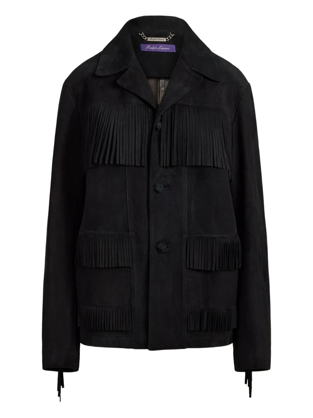 Ralph Lauren Fringed Suede Jacket In Black
