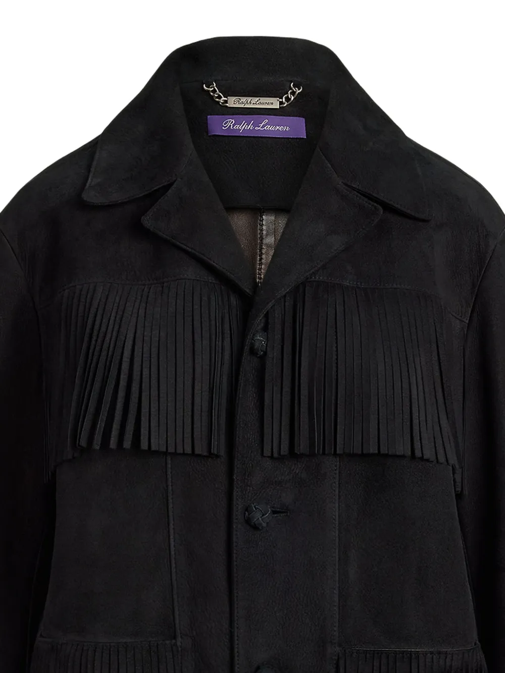 Ralph Lauren Fringed Suede Jacket In Black