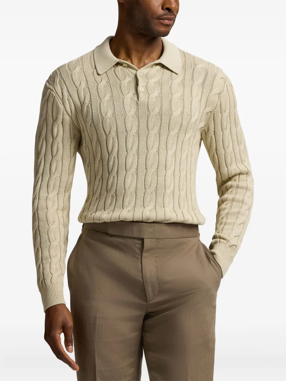 Ralph Lauren Purple Label Kabelgebreide polotrui Beige