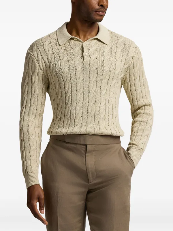 Ralph Lauren Purple Label cable-knit Polo Sweater | Neutrals