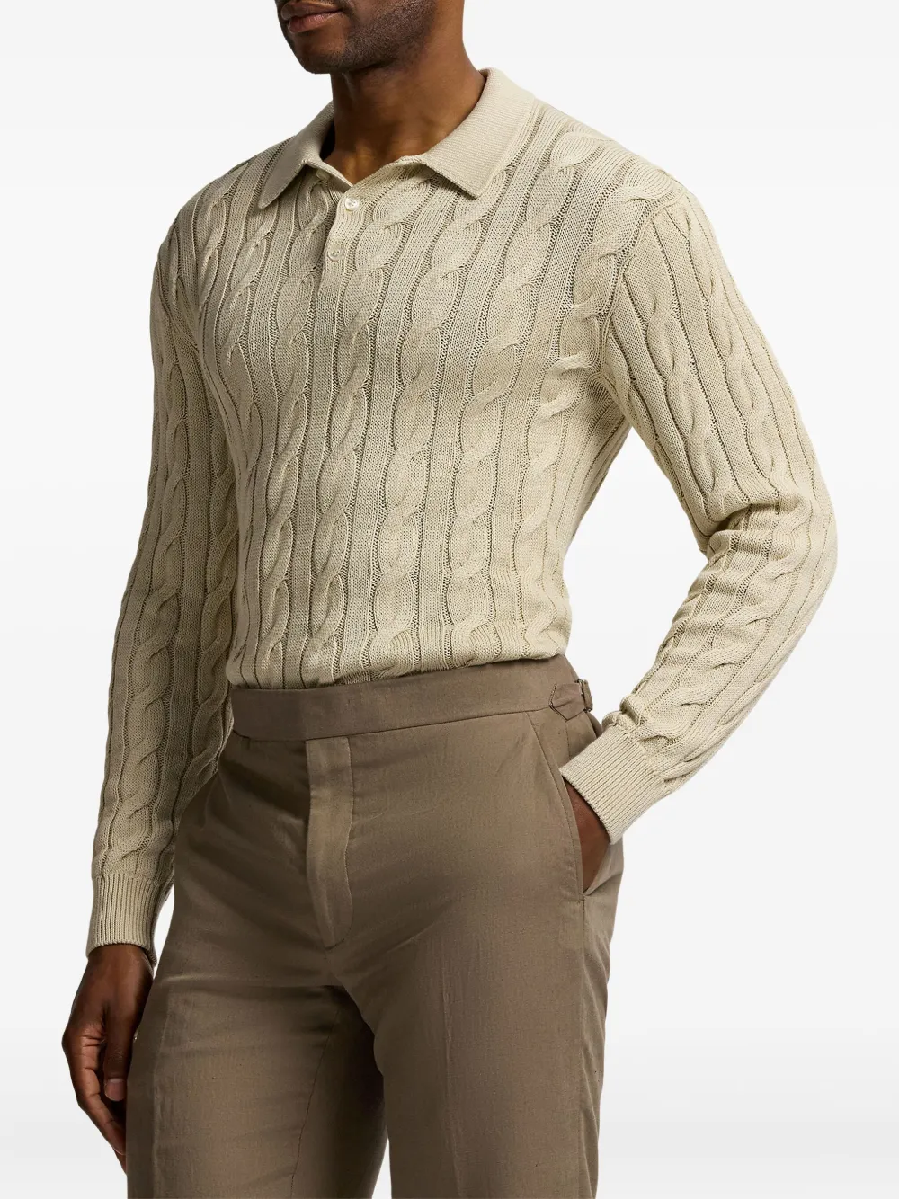 Ralph Lauren Purple Label Kabelgebreide polotrui Beige