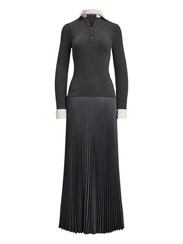 Ralph Lauren Collection Panelled Pleated Polo Dress | Grey | FARFETCH