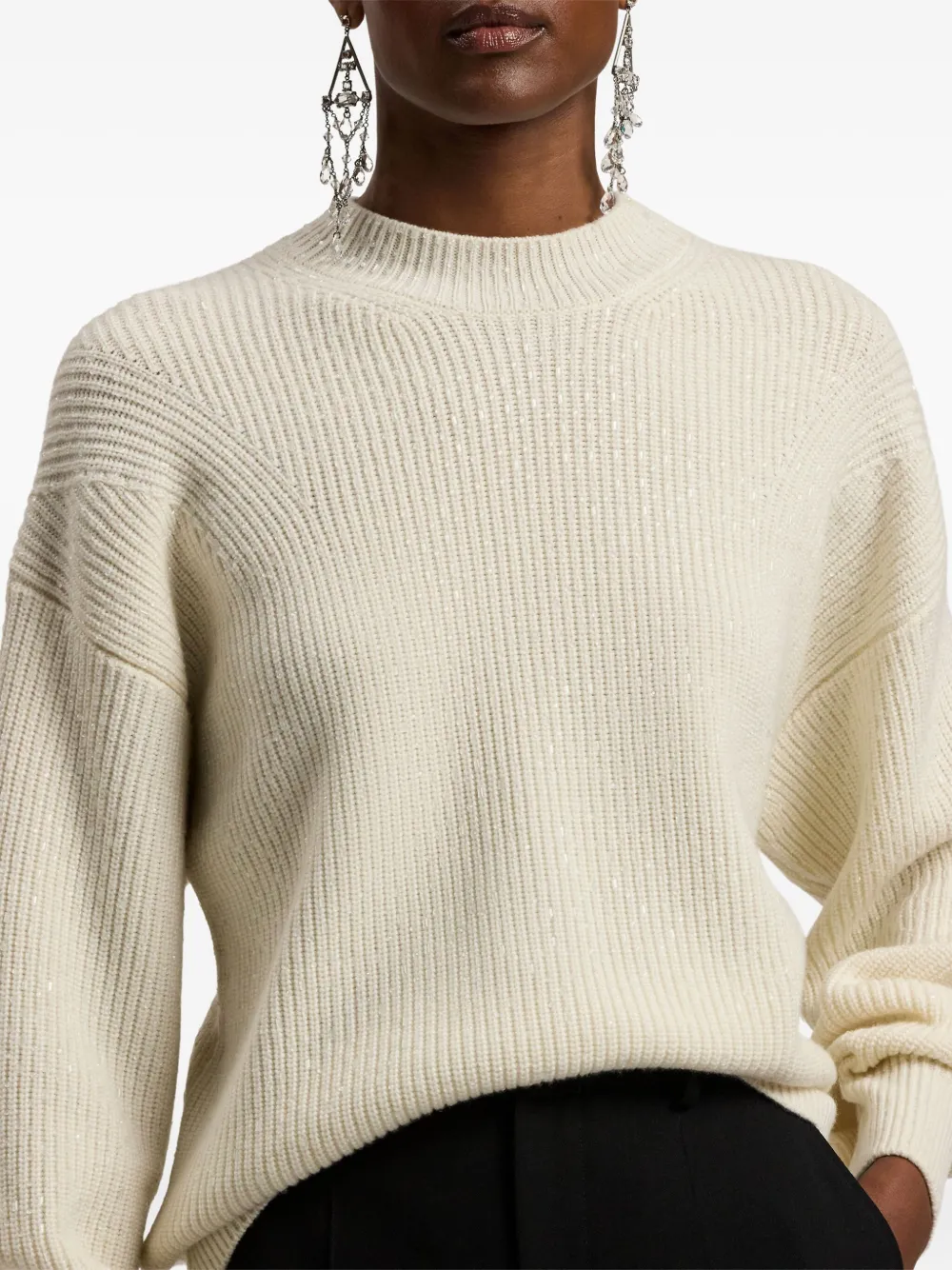 Ralph Lauren Ribbed Sequin-embellished Sweater In Neutral