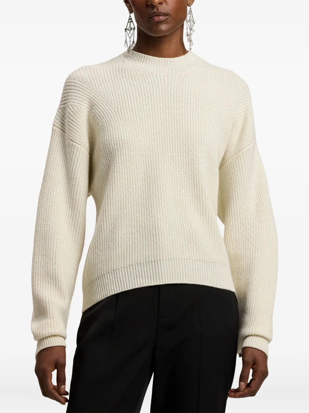 Ralph Lauren Ribbed Sequin-embellished Sweater In Neutral