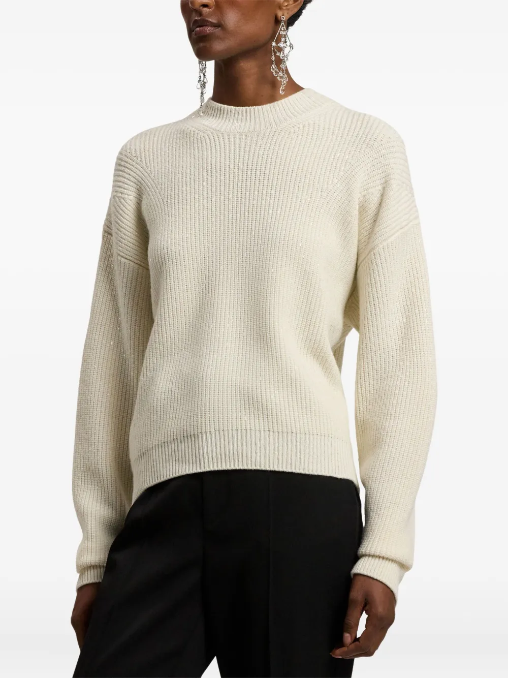 Ralph Lauren Ribbed Sequin-embellished Sweater In Neutral