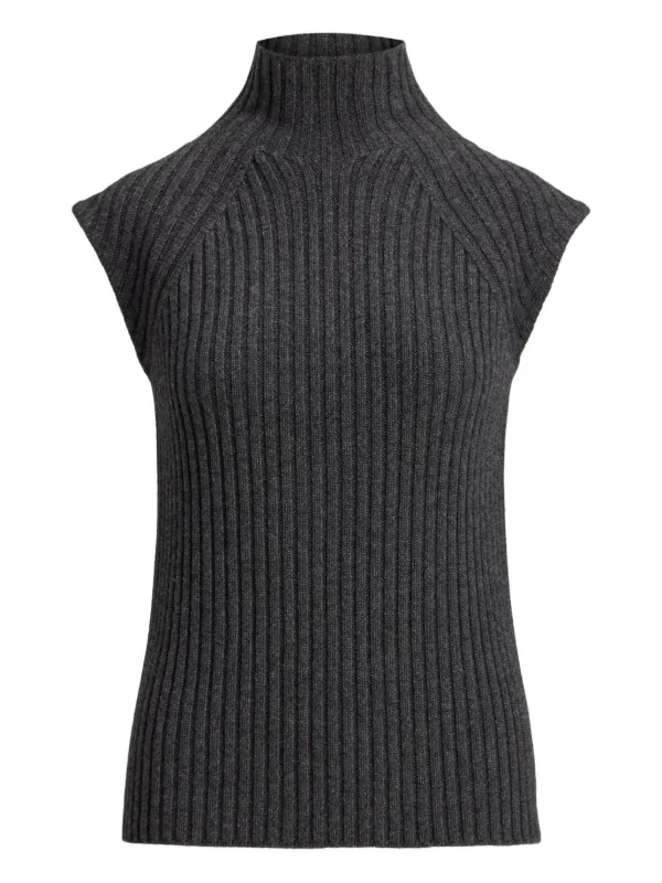 Ralph Lauren Collection Ribbed High-neck Sleeveless Top in Grey