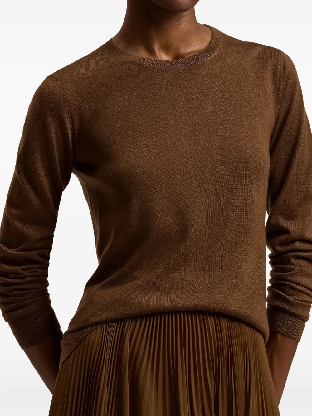 Ralph Lauren Cashmere Jersey Crewneck Sweater In Brown