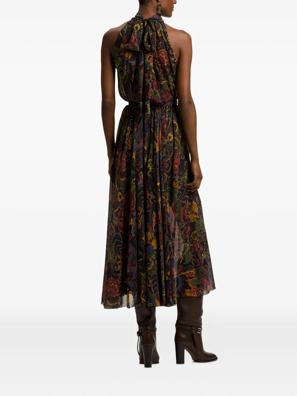 Ralph Lauren Kylee Floral Crinkle Chiffon Midi Halter Dress In Multi