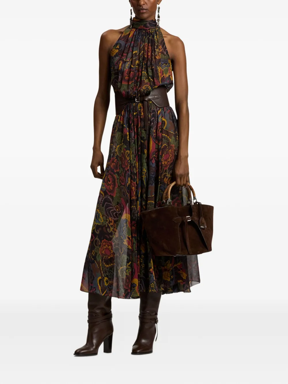 Ralph Lauren Collection high-neck floral-print midi dress - Zwart