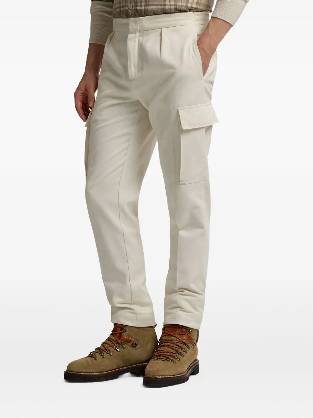 Ralph Lauren Purple Label Plooibroek met cargozakken Beige