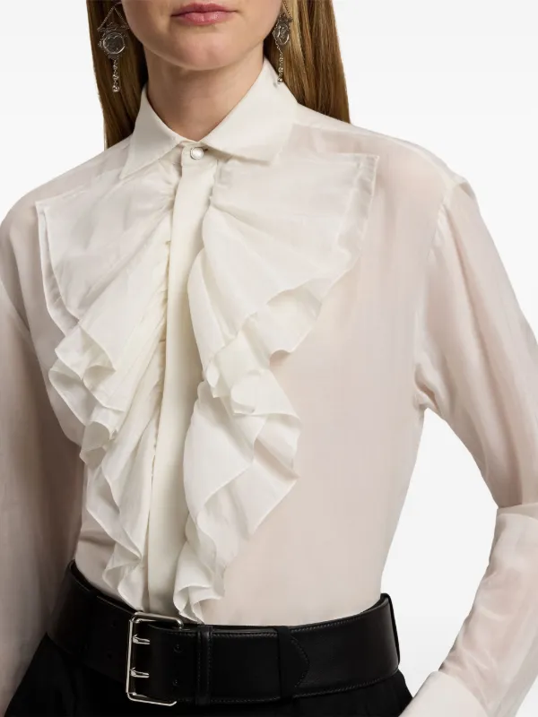 Double Ruffled Collar Blouse Sサイズ　ホワイト Double frill round collar short sleeve blouse – Amavel（アマベル