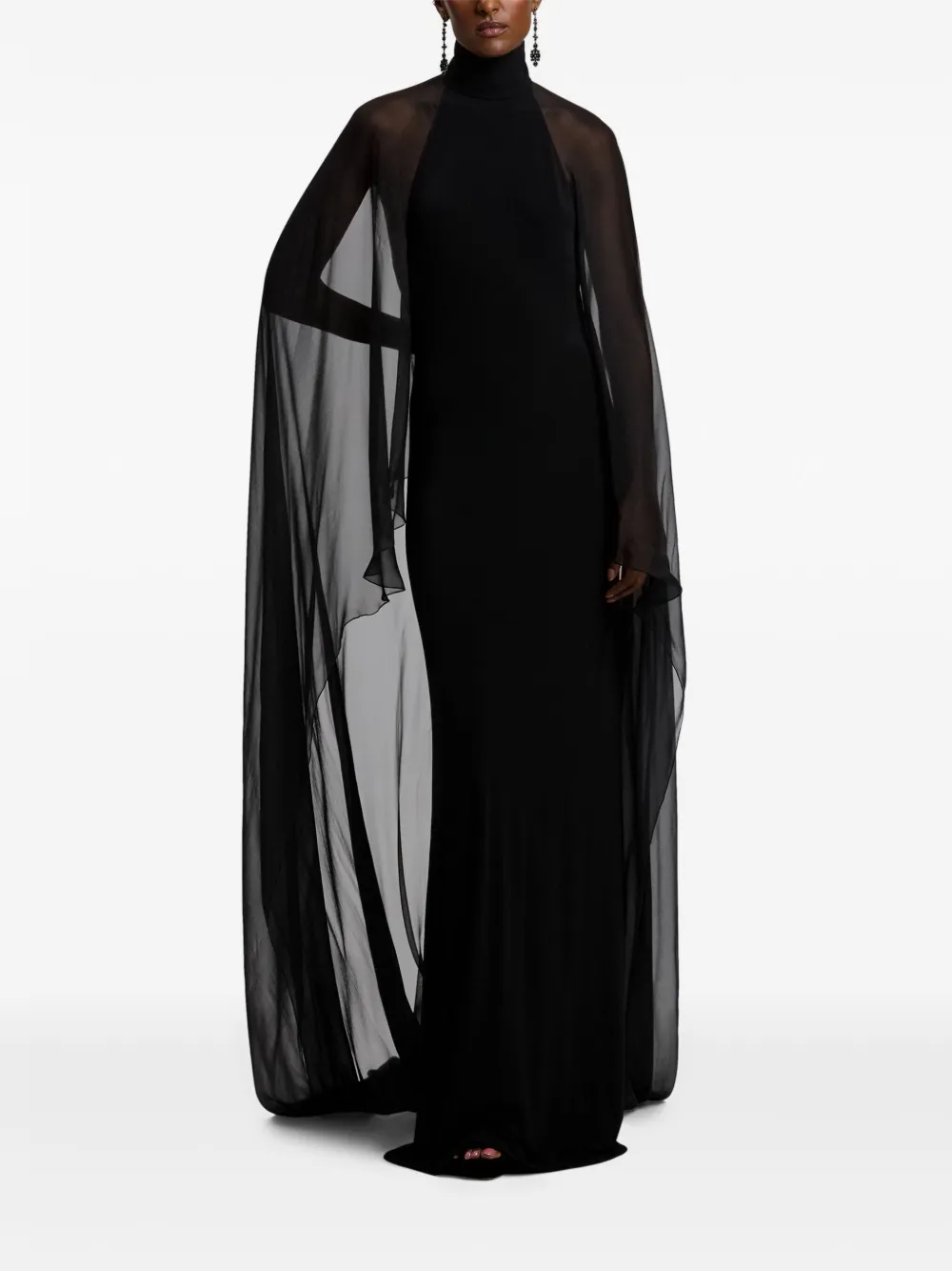 Ralph Lauren Collection high-neck cape maxi dress - Zwart