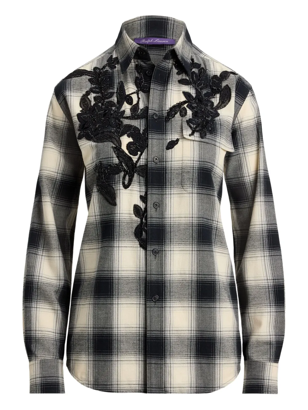 Ralph Lauren Cotton-cashmere Embroidered Check Leeann Shirt In Black