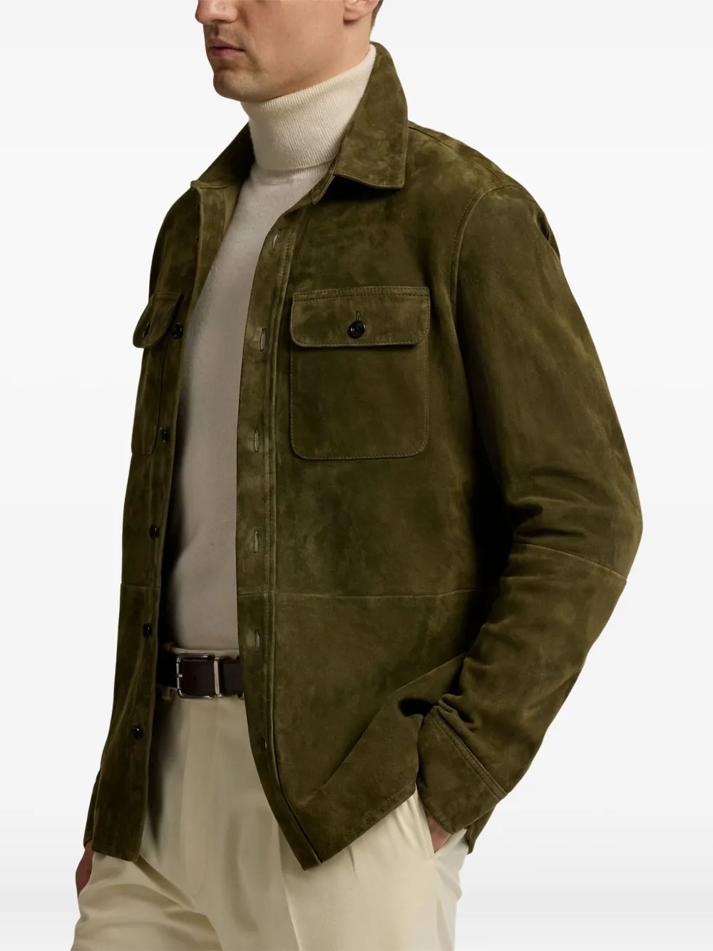 Ralph Lauren Purple Label Suède shirtjack met knoopsluiting Groen