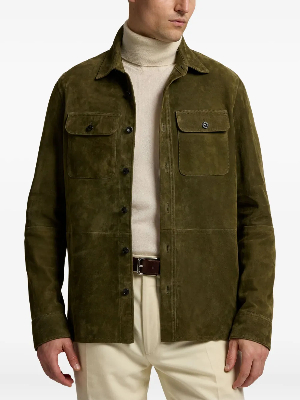 Ralph Lauren Purple Label Suède shirtjack met knoopsluiting Groen