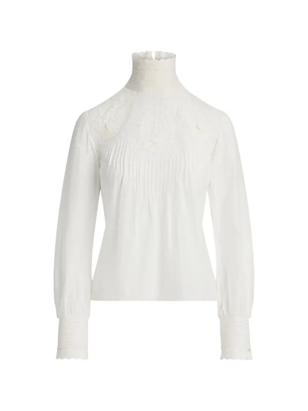 Ralph Lauren Collection Lace-embellished Pleated Blouse in White