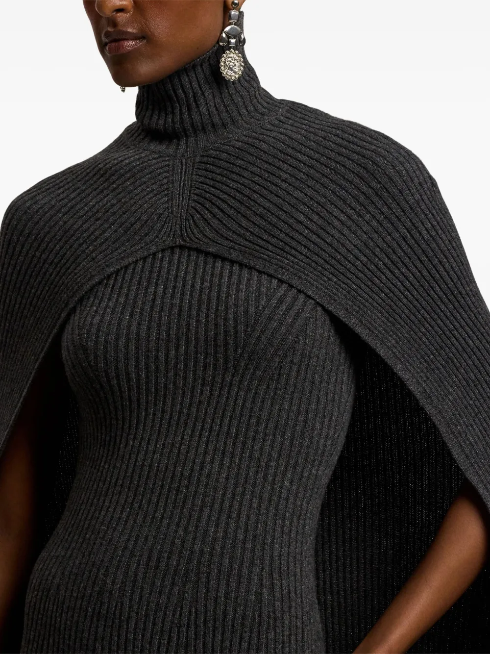 Ralph Lauren Ribbed Turtleneck Cape Coat In Gray