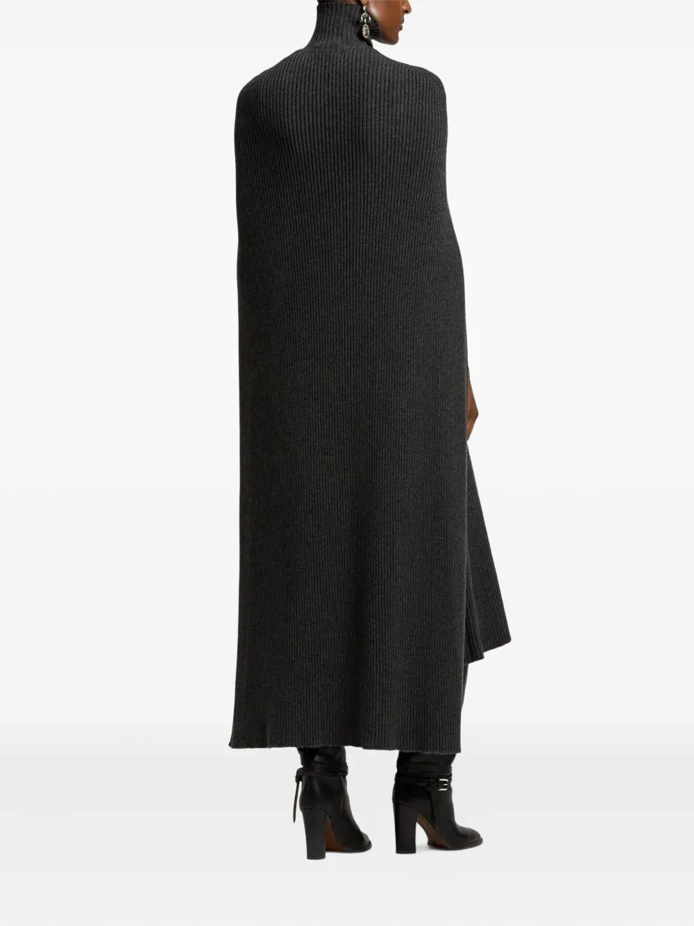 Ralph Lauren Ribbed Turtleneck Cape Coat In Gray