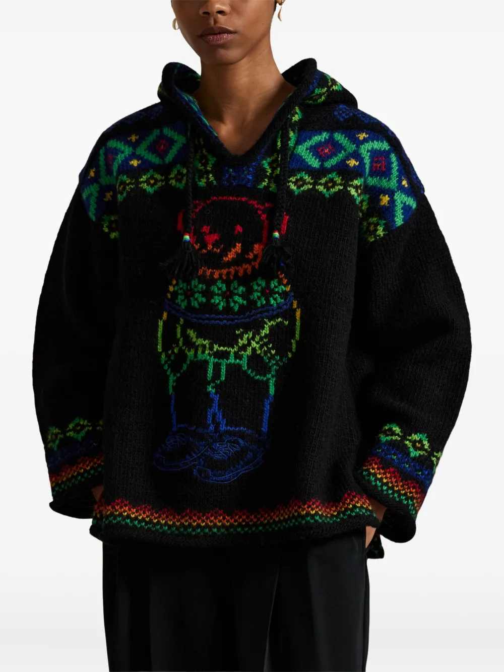 Polo Ralph Lauren Bear-intarsia Hooded Sweater In Black