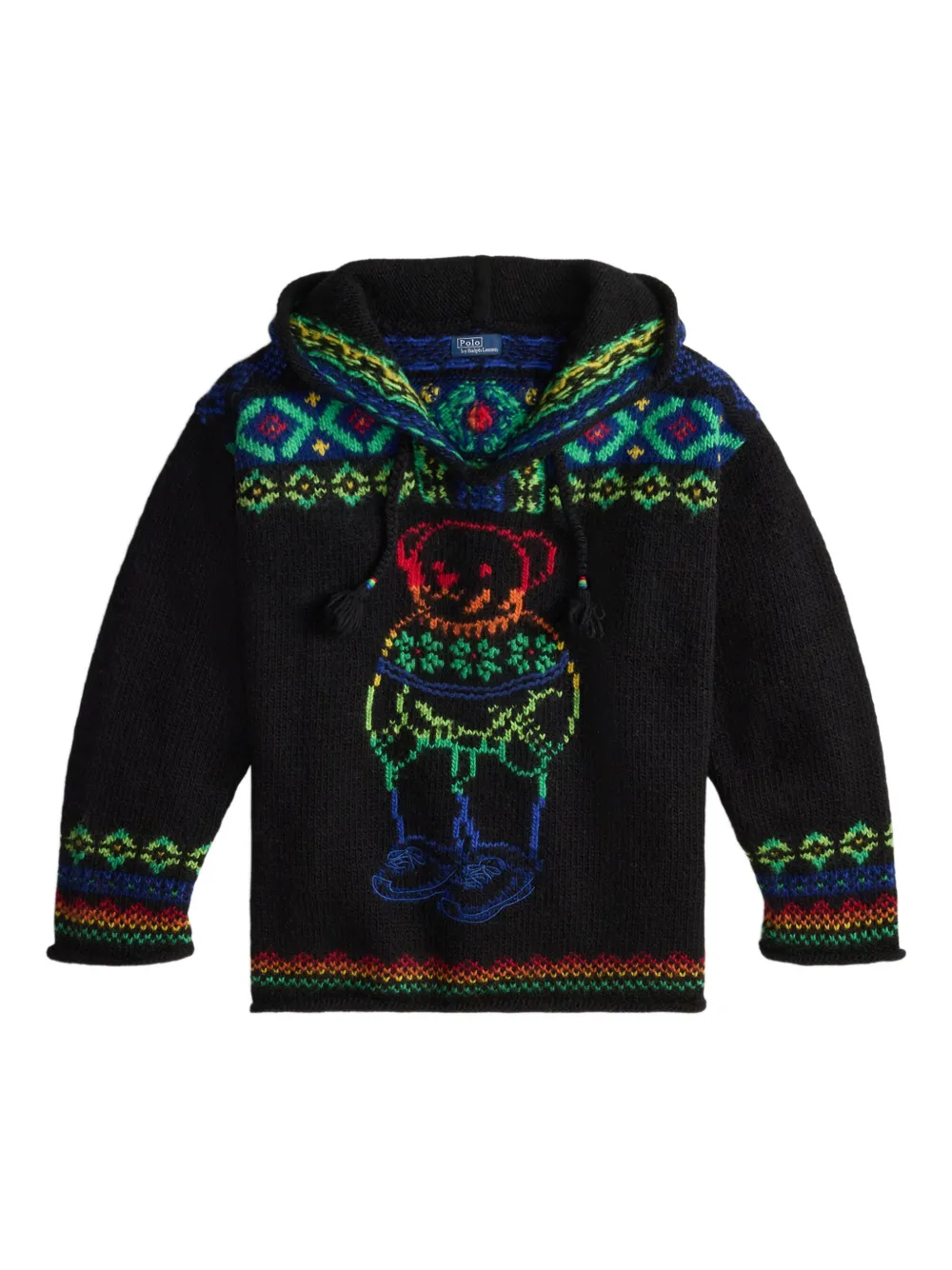 Polo Ralph Lauren Bear-intarsia Hooded Sweater In Black