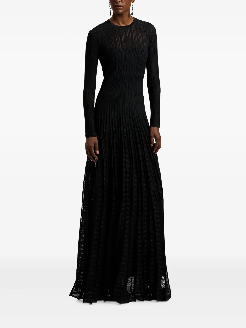 Ralph Lauren Ribbed Pleated Maxi Dress In Black