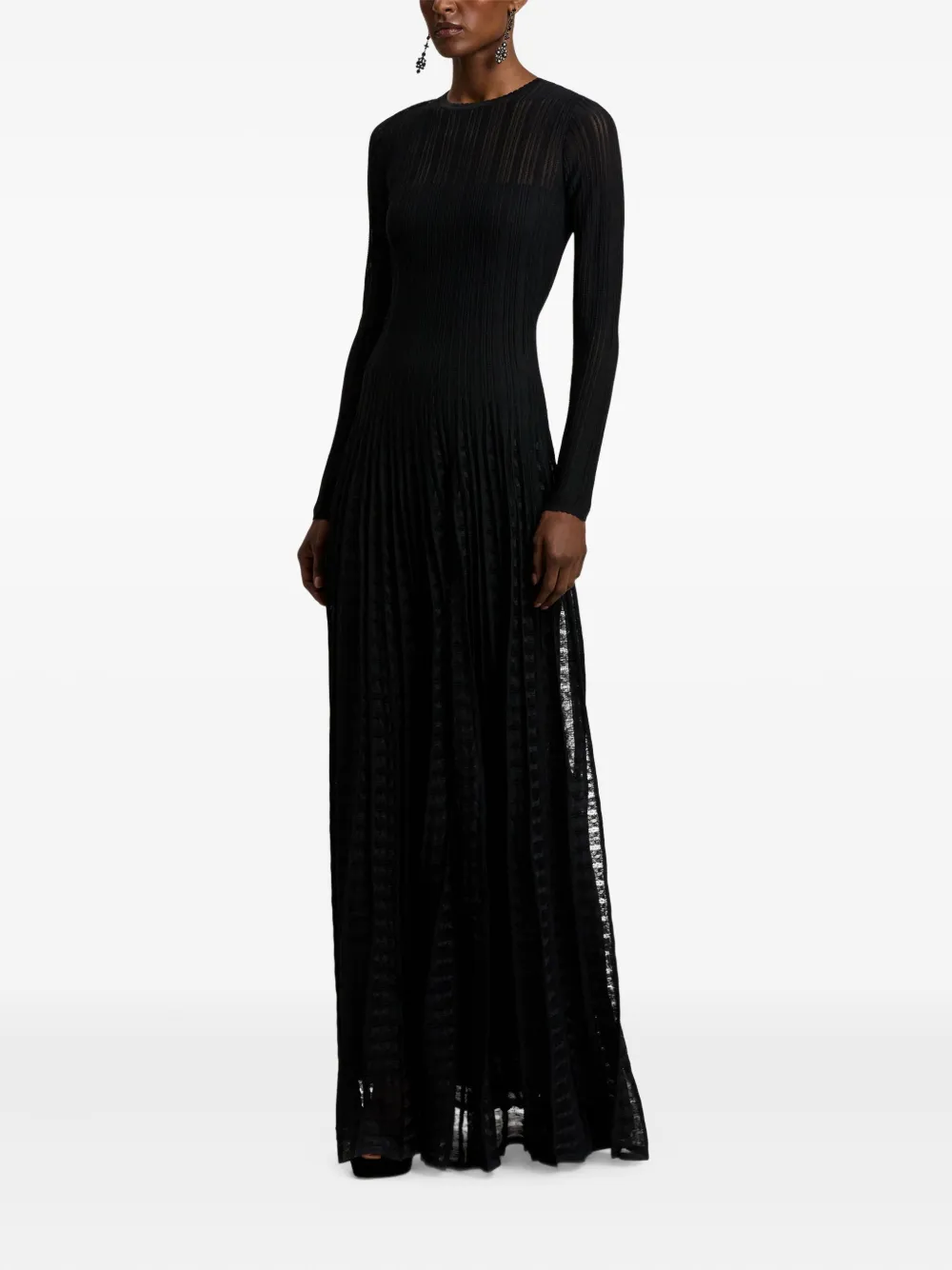 Ralph Lauren Ribbed Pleated Maxi Dress In Black