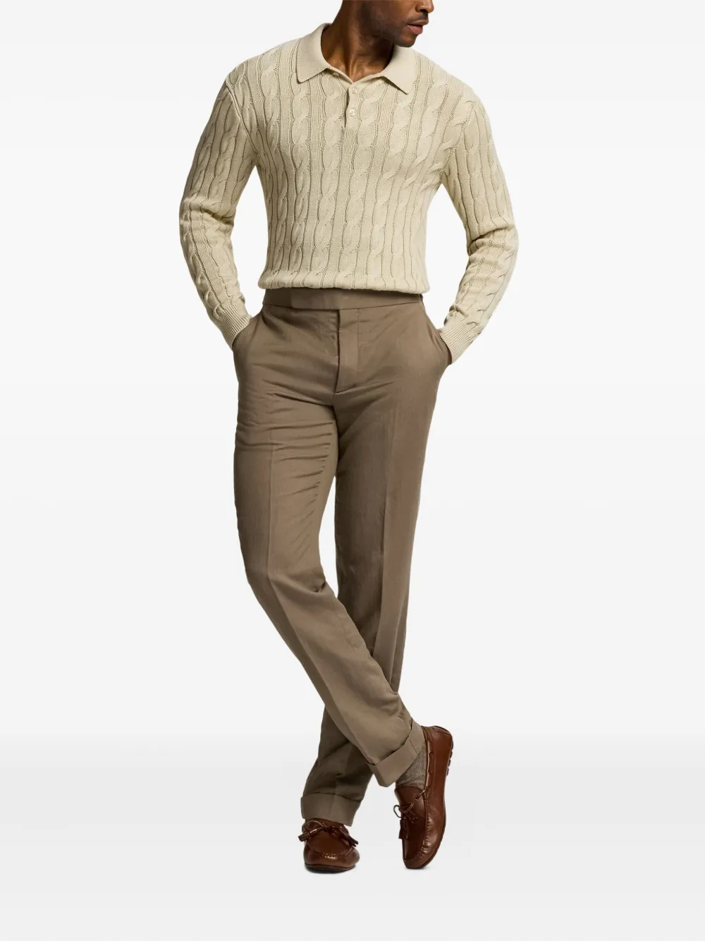 Ralph Lauren Purple Label cuffed-detail trousers - Beige