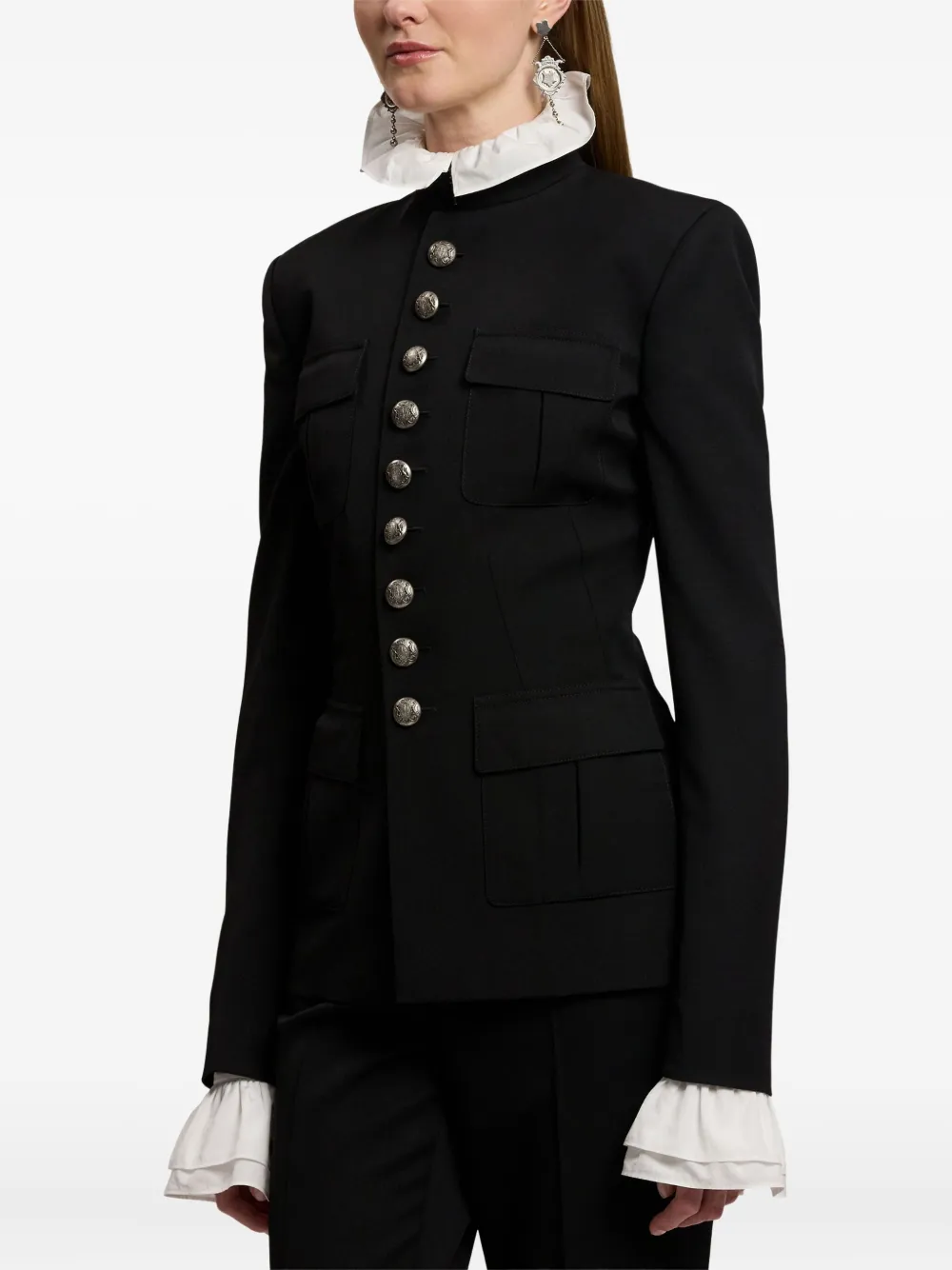 Ralph Lauren Buttoned Military Jacket In Black