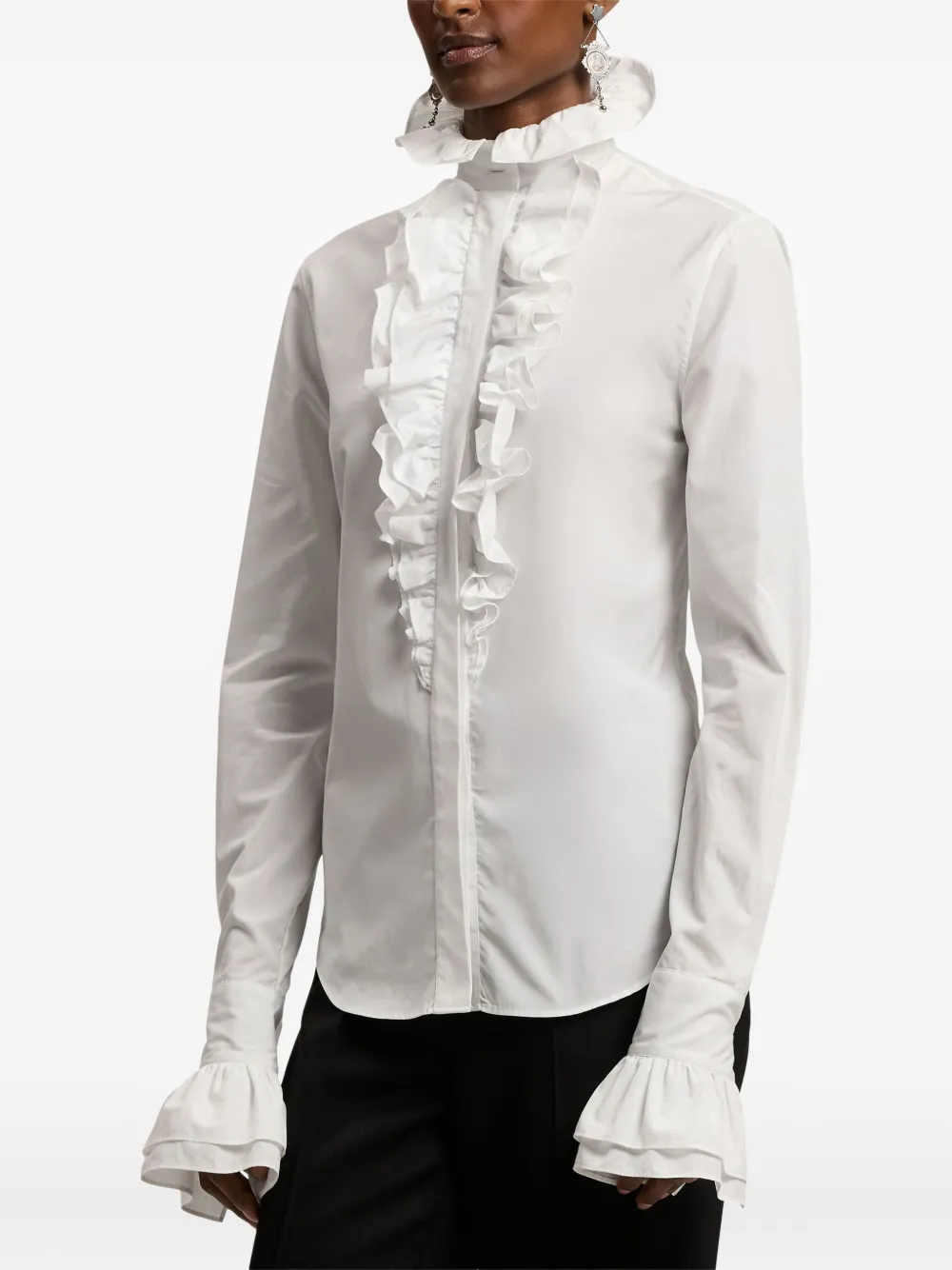 Ralph Lauren Dolley Cotton Broadcloth Shirt With Ruffles In White