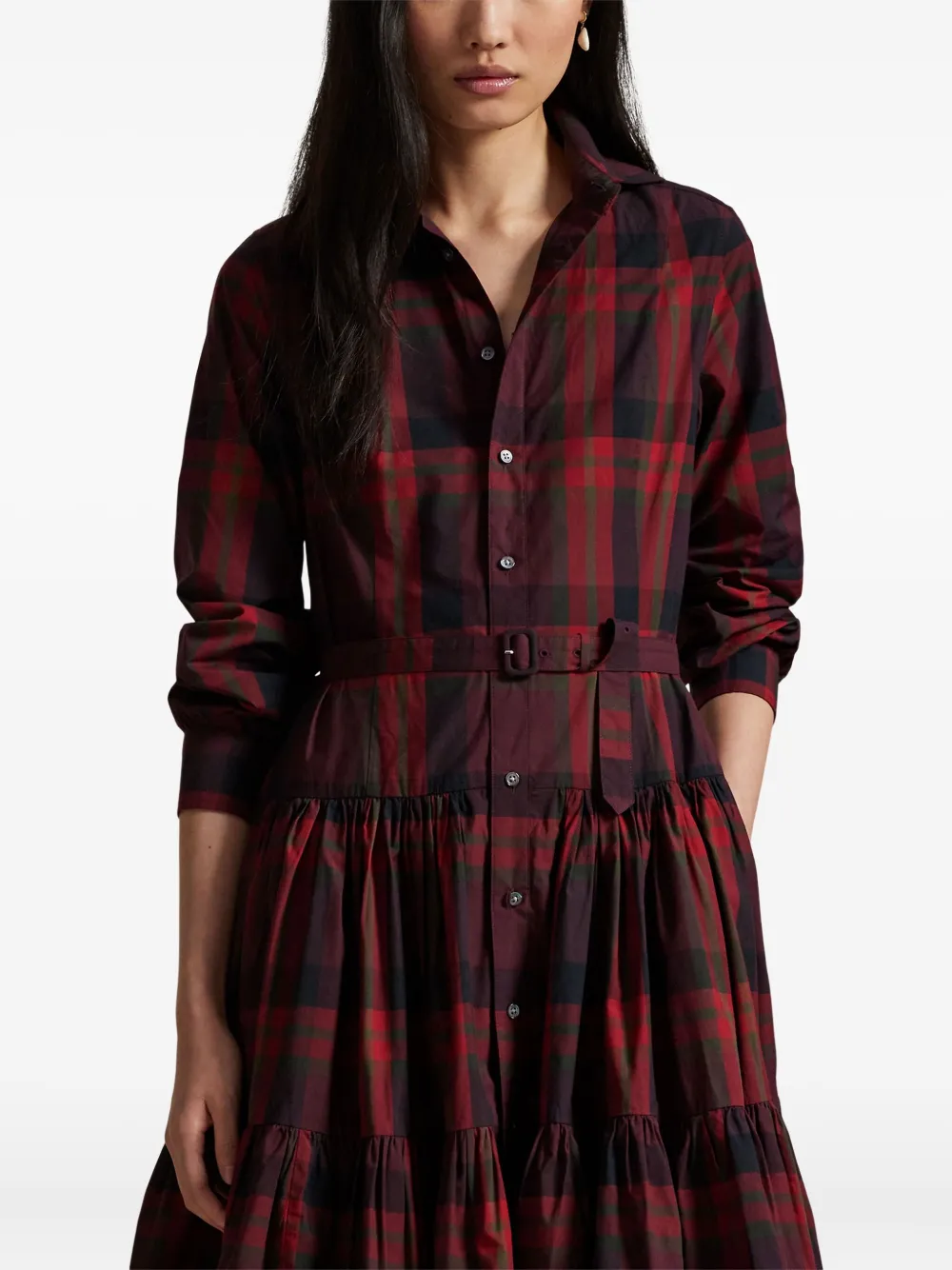 Polo Ralph Lauren Gelaagde midi-blousejurk met ceintuur Rood
